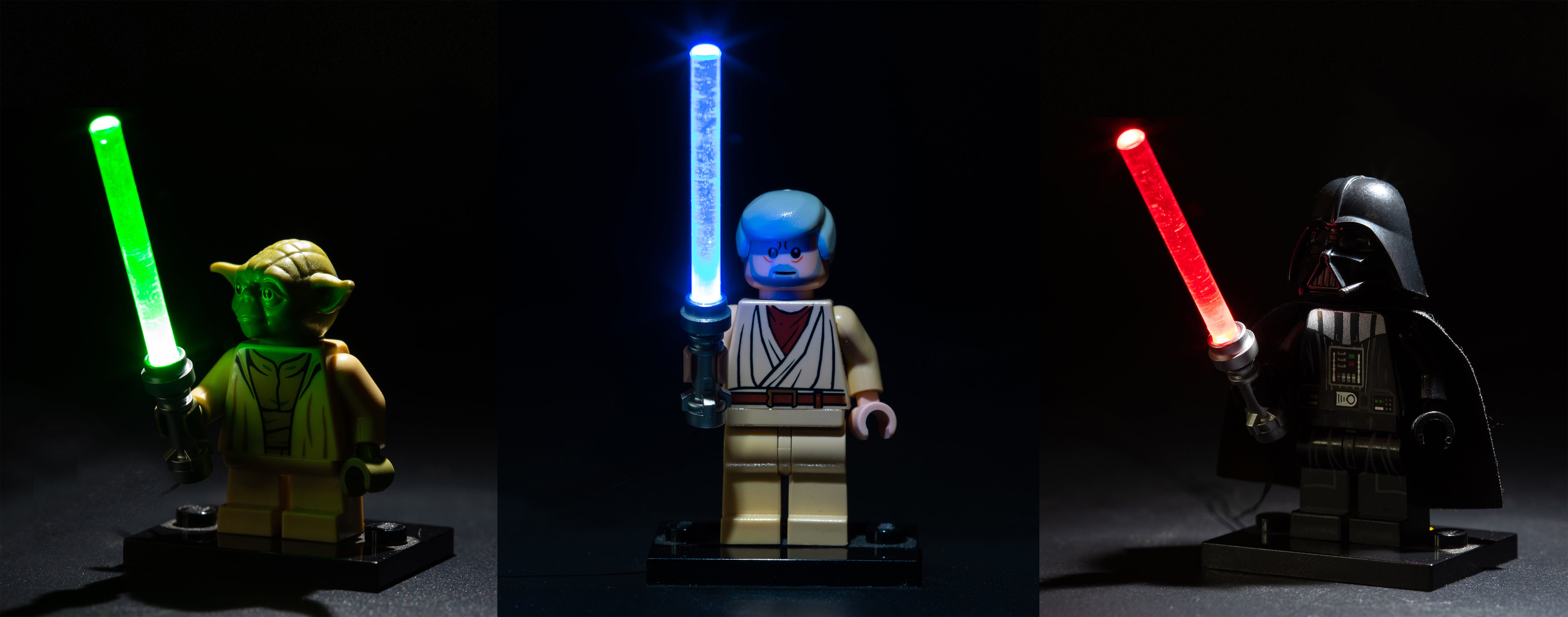 Brick Loot LED Green, Blue, Red Lightsabers - works with LEGO bricks and minifigures. Minifigures not included.
